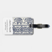 Étiquette À Bagage Motif ethnique bleu d'éléphant (Dos horizontal)