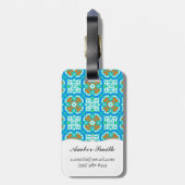 Étiquette À Bagage Motif ethnique turquoise (Dos Vertical)