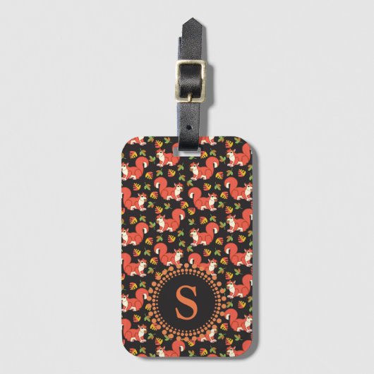 Étiquette À Bagage Motif fait sur commande d'écureuil et de feuille (Devant Vertical)