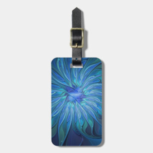 Étiquette À Bagage Motif fantaisie fleur bleue, art fractal abstrait