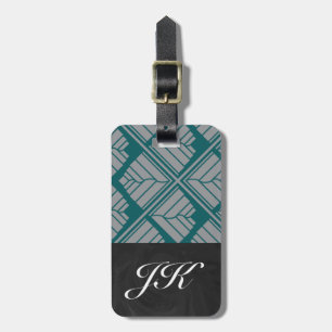 Étiquette À Bagage Motif feuille carré Turquoise neutre