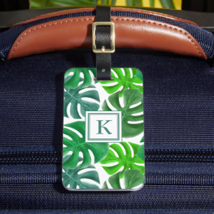 Étiquette À Bagage Motif Feuille de palme tropicale monogramme