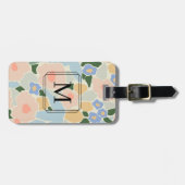 Étiquette À Bagage Motif fleur rose pastel bleu clair Monogramme (Devant horizontal)