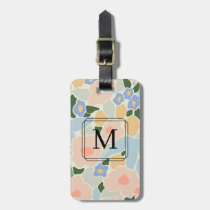 Étiquette À Bagage Motif fleur rose pastel bleu clair Monogramme