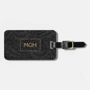 Étiquette À Bagage Motif floral à monogramme or élégant