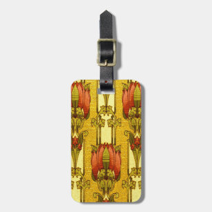 Étiquette À Bagage Motif floral Art Nouveau rouge de tulipe