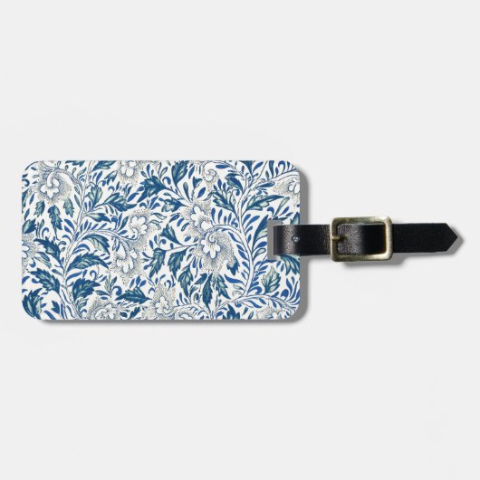 Étiquette À Bagage Motif Floral bleu Antique Design asiatique (Devant horizontal)