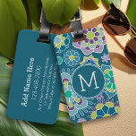 Étiquette À Bagage Motif Floral Bleu coloré Monogramme personnalisé<br><div class="desc">Purple,  Turquoise et vert citron vert - Un design floral amusant et graphique dans des couleurs fraîches et joyeuses. Si vous devez ajuster les monogrammes,  cliquez sur le bouton customiser et apporter des modifications.</div>