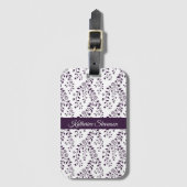 Étiquette À Bagage Motif floral bohème moderne nom script prune (Devant Vertical)