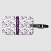 Étiquette À Bagage Motif floral bohème moderne nom script prune (Devant Horizontal)