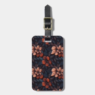Étiquette À Bagage Motif floral bordeaux fleurs épanouies