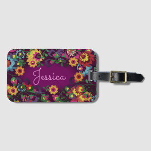 Étiquette À Bagage Motif floral chaotique coloré personnalisé