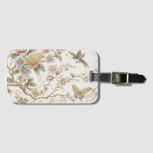 Étiquette À Bagage Motif floral chinois vintage avec colibri