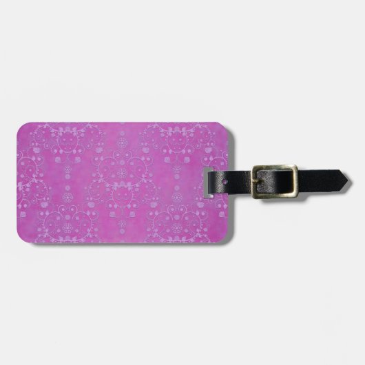 Étiquette À Bagage Motif floral complexe damassé pourpre fuchsia (Devant horizontal)