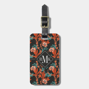 Étiquette À Bagage Motif floral d'abrégé sur orange du monogramme  