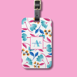 Étiquette À Bagage Motif floral d'art folklorique avec monogramme