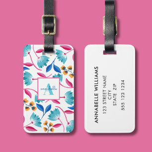 Étiquette À Bagage Motif floral d'art populaire moderne