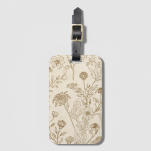 Étiquette À Bagage Motif floral de dessin au trait botanique sépia an