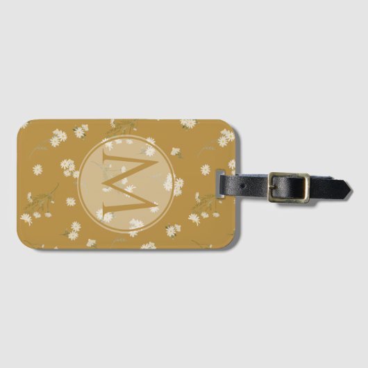 Étiquette À Bagage Motif floral de marguerite blanche monogramme (Devant Horizontal)