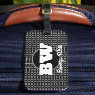 Étiquette À Bagage Motif floral noir et blanc personnalisé