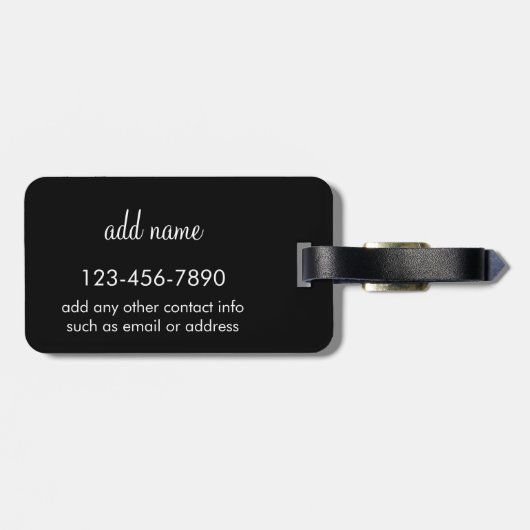 Étiquette À Bagage Motif floral noir tendance avec Monogramme personn (Dos horizontal)