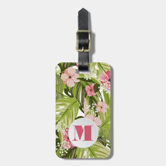 Étiquette À Bagage Motif floral Plante tropicaux monogramme (Devant Vertical)