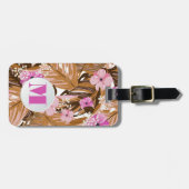 Étiquette À Bagage Motif floral Plante tropicaux monogramme (Devant horizontal)