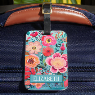 Étiquette À Bagage Motif Floral Stylé Monogramme