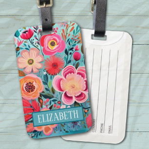 Étiquette À Bagage Motif Floral Stylé Monogramme