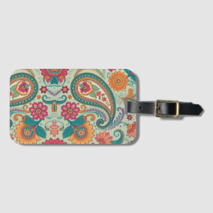 Étiquette À Bagage Motif floral vert clair Paisley Boho vibrant
