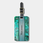 Étiquette À Bagage Motif floral vert turquoise (Devant Vertical)