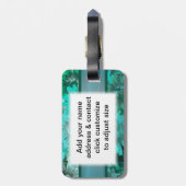 Étiquette À Bagage Motif floral vert turquoise (Dos Vertical)