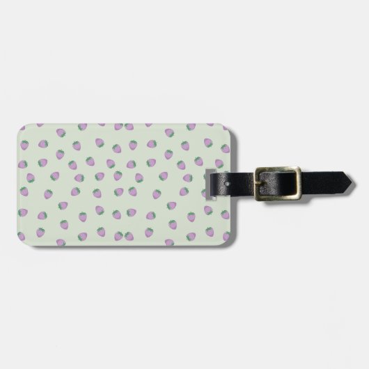 Étiquette À Bagage Motif Fraise Violette sur Fond Vert (Devant horizontal)