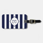 Étiquette À Bagage Motif géométrique Monogramme Royal Blue Stripes (Devant horizontal)