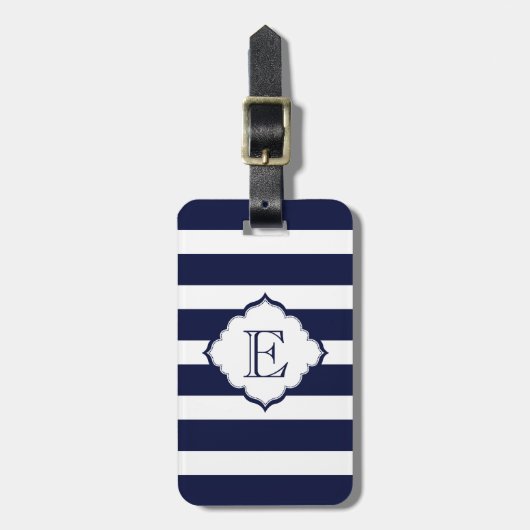 Étiquette À Bagage Motif géométrique Monogramme Royal Blue Stripes (Devant Vertical)