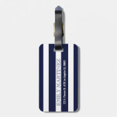 Étiquette À Bagage Motif géométrique Monogramme Royal Blue Stripes (Dos Vertical)