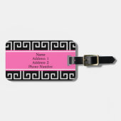 Étiquette À Bagage Motif géométrique monographique noir, blanc, rose (Devant horizontal)