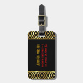 Étiquette À Bagage Motif Géométrique Noir Et Métallique (Devant Vertical)