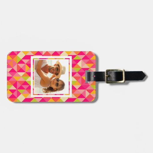 Étiquette À Bagage motif géométrique Triangles photo personnalisés (Devant horizontal)