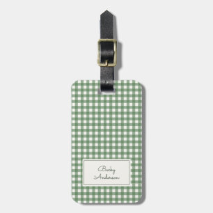 Étiquette À Bagage Motif Gingham Vert avec Nom et Coordonnées