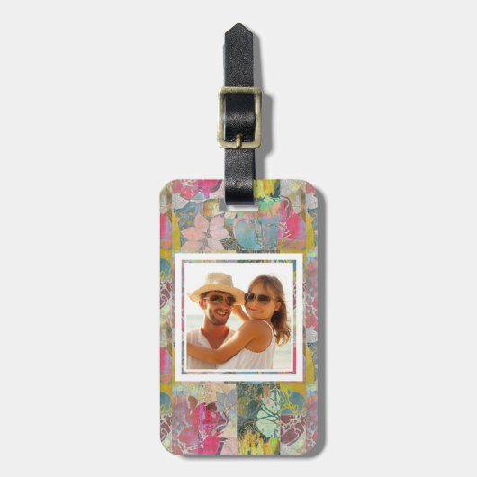 Étiquette À Bagage Motif grunge floral d'art fait sur commande de (Devant Vertical)