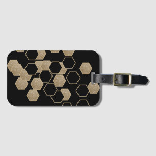 Étiquette À Bagage motif hexagone élégant géométrique noir et or