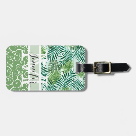 Étiquette À Bagage Motif Hip Tropical Green Palm Leafs (Devant horizontal)