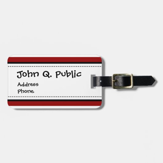 Étiquette À Bagage Motif horizontal rouge et blanc de rayures (Devant horizontal)