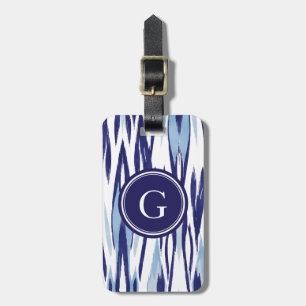 Étiquette À Bagage Motif ikat bleu et blanc chic