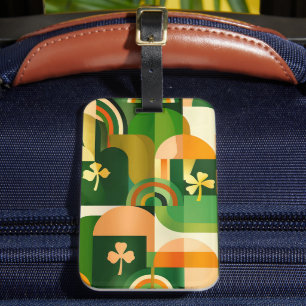 ÉTIQUETTE À BAGAGE MOTIF IRLANDAIS ABSTRAIT VERT ORANGE JAUNE