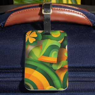 ÉTIQUETTE À BAGAGE MOTIF IRLANDAIS ABSTRAIT VERT ORANGE JAUNE