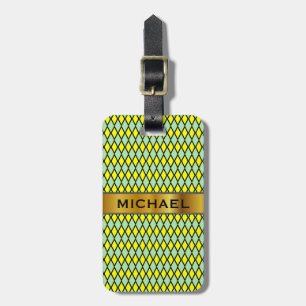 Étiquette À Bagage Motif jaune et vert de forme de diamant + Nom