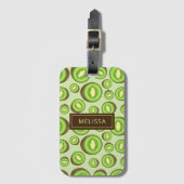 Étiquette À Bagage Motif Kiwifruit Vert Et Brown Avec Nom Personnalis (Devant Vertical)