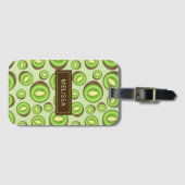 Étiquette À Bagage Motif Kiwifruit Vert Et Brown Avec Nom Personnalis (Devant Horizontal)